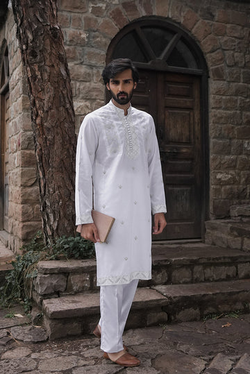 CHEVRON PEARL WHITE EMBROIDERED KURTA TROUSER